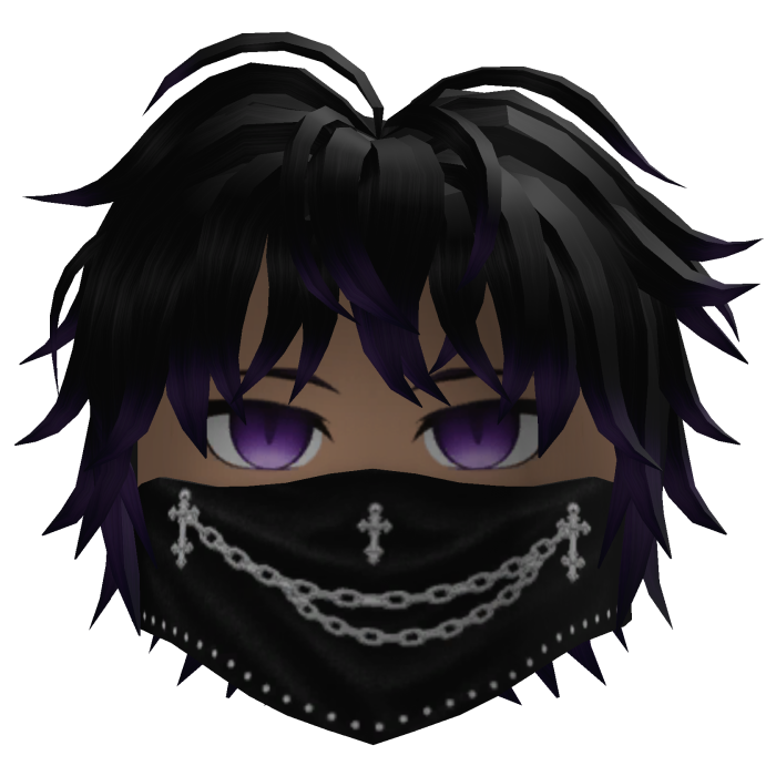 Messy Hair w/ Chain Bandana (Black/Purple)
