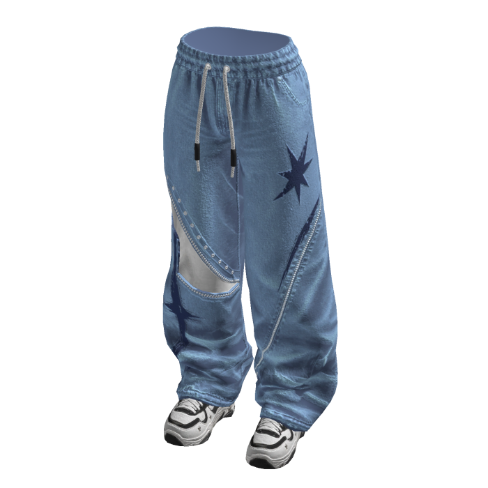 Drawstring Pants with Star Print (Light Blue)