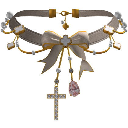 Pink Coquette Preppy Bow Necklace with Cross