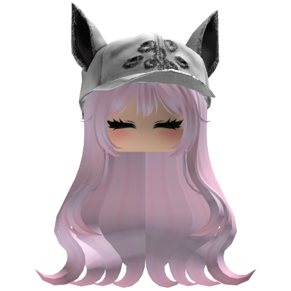 Fluffy emo pink hair white cat cap y2k