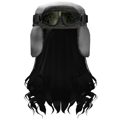 Black Long Swirly Hair w/ Y2K Goggles Ushanka Roblox item