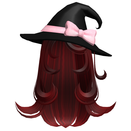 Dark Red Swirly Halloween Witch hair w/ Witch Hat Roblox item