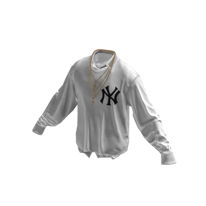 White NY Sweater w / Gold Chains