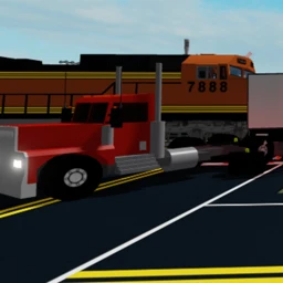 Train hits semi truck at a railroad crossing icon