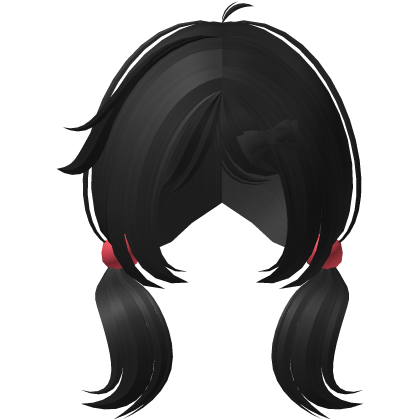 Black Cute Girl Low Pigtails with Bow & Beads Roblox item