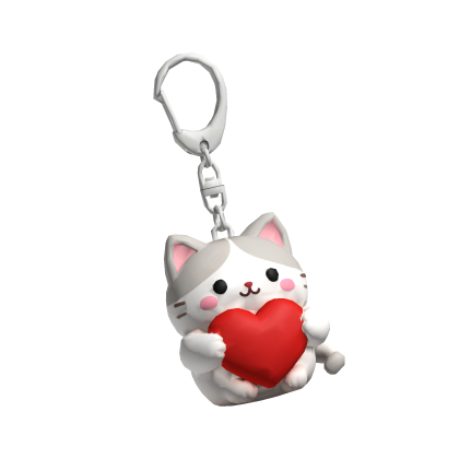 White Cat Heart Keychain
