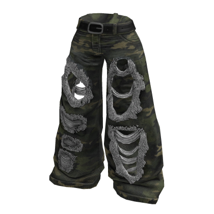 MOG - Green Camo Washed Rupture Jeans