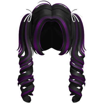 Long Fluffy Pigtail Black Purple Hair w/Ribbon Roblox item