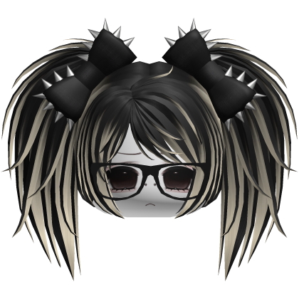 Gothic Moe Black & Blonde Messy Pigtails w Glasses