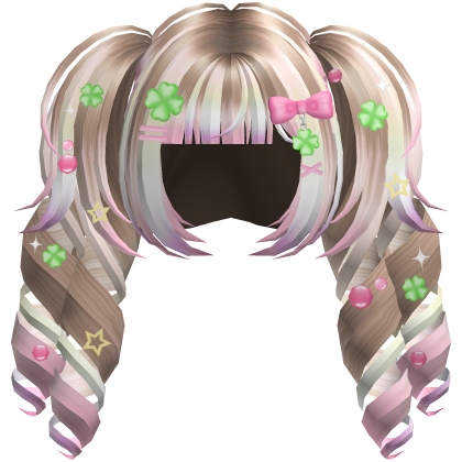 Cute Curly Lucky Rainbow Clover Pigtails in Ash Roblox item