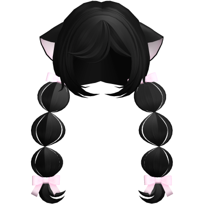 ୨ৎ Cute Black Neko Kawaii Braids W Bows  Roblox item