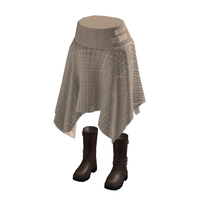 Gingham Hanky Hem Skirt w/ Boots (Beige)