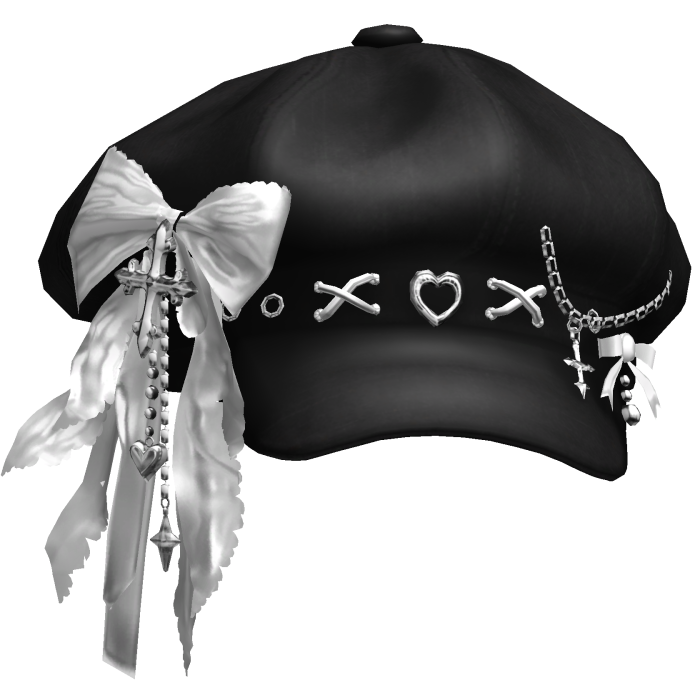 Black Emo Gothic Charm Cap / White Bow