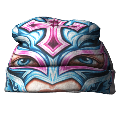 Blue Graphic Mask Print Beanie 