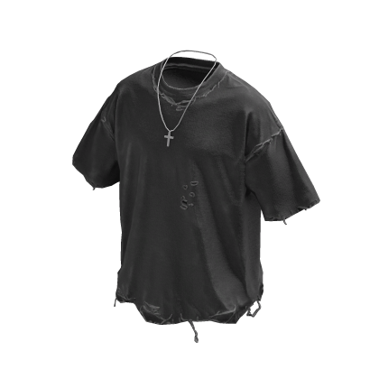 Grey Grunge T-Shirt w/ Silver Cross Chain
