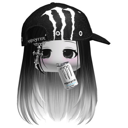 White Monster Energy Y2k Emo Vkei Girl Black Hair Roblox item