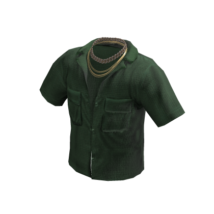  Green Unbuttoned Shirt w/ Gold Chains 