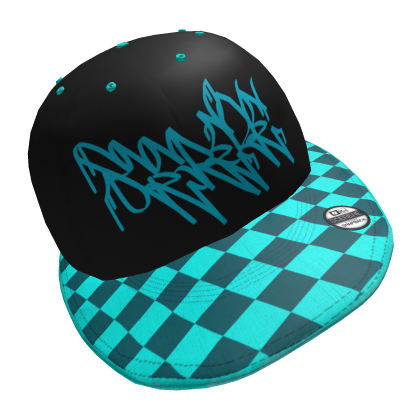 Teal Checkered Scerene Graffiti Snapback Cap