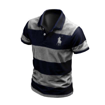 Navy Striped Y2K Streetwear Polo Shirt