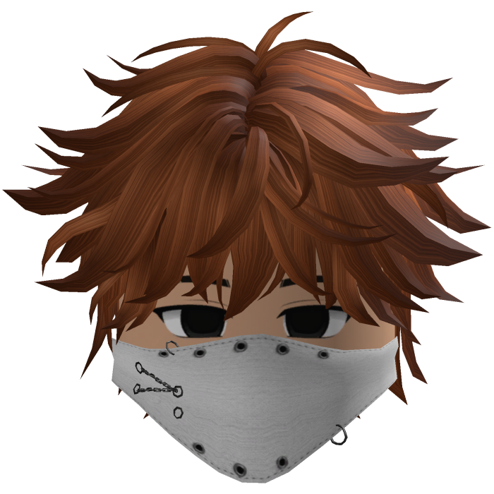 Cute emo boy, bronw hair, Y2K emo mask white