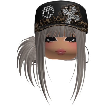Gyaru Side Bun Hair w/ Cheetah Cap & Earrings