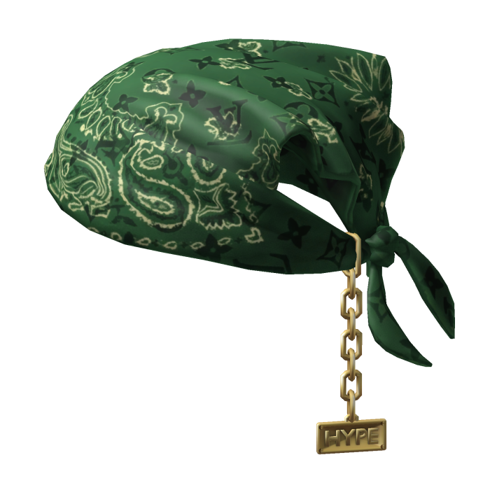 Tied LV Green Paisley Bandana Hat with Chain 
