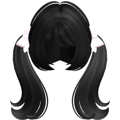 ‿੭ ♡ sweet ribbon pigtails in black ⸝⸝ Roblox item