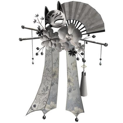 White & Silver Floral Kitsune Japanese Kanzashi Roblox item