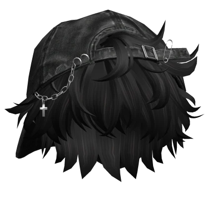 Black Messy Anime Boy Hair w/ Y2K Distressed Hat | Roblox