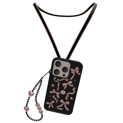 CUTE RIBBON PHONE NECKLACE(BLACK PINK)