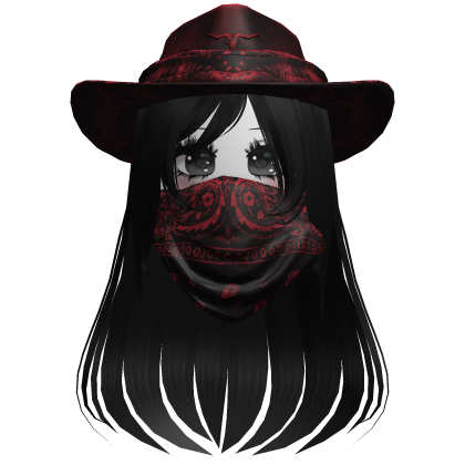 Red Cowgirl Hat with Mask + Neck Scarf