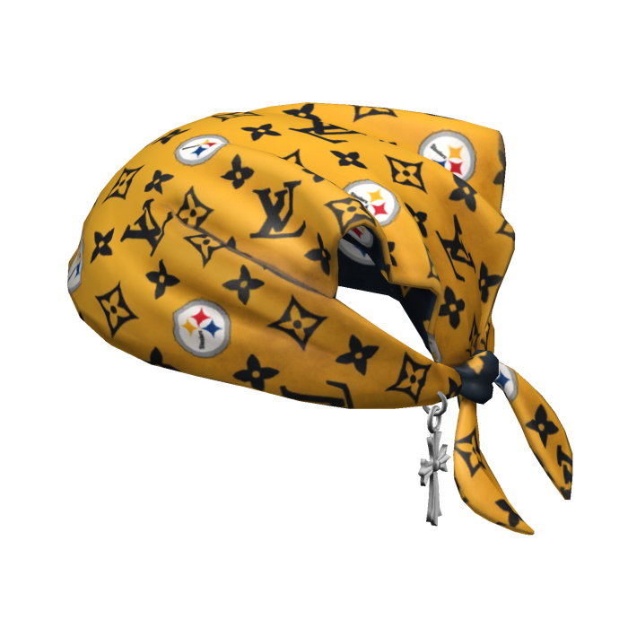 Tied LV X Steelers Bandana Hat with Cross Chain