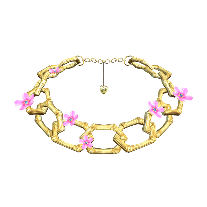 Gold Bamboo Pink Flower Chain Necklace [3.0]