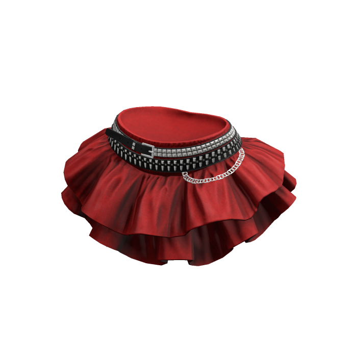 Red Denim Ruffle Skirt Studded Belt Mini Y2K