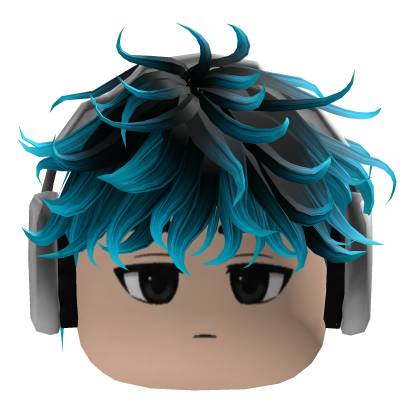 Y2K Neon Cyan Hair with Headphones Emo Roblox item