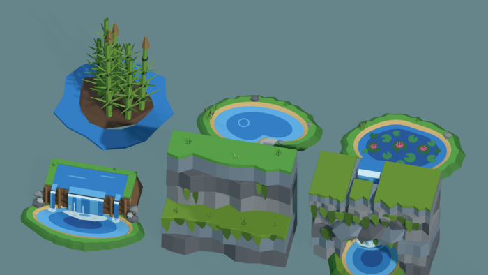 Low Poly Nature Pack x60 Waterfall Pond Cave Vine preview 5