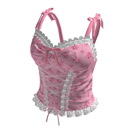Coquette Floral Lace Up Dress (Pink)