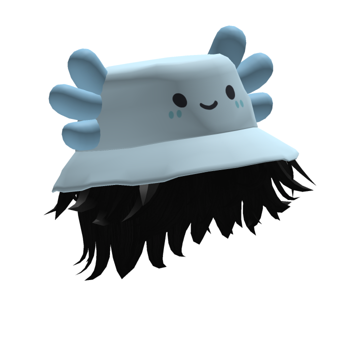 Blue Axolotl Bucket Hat w/ Messy Hair (Black)