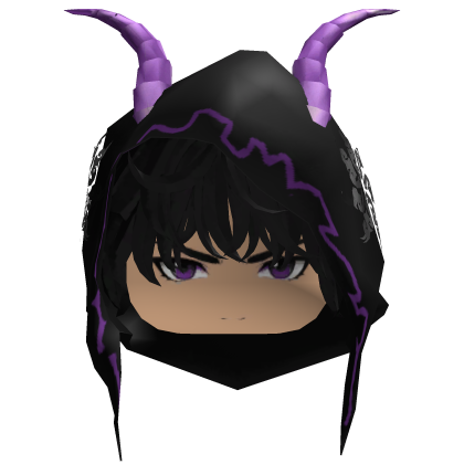 Anime boy messy black hair black/purple hood horns Roblox item