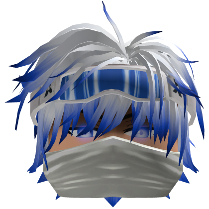 Spiky Hair w/ Mask & Ski Goggles - White Blue