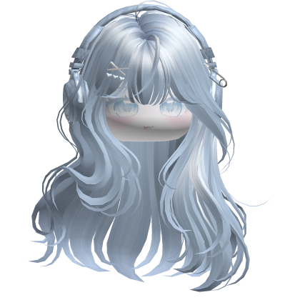 Cute Straight Hair w/ Headphones (Sky Blue) Roblox item