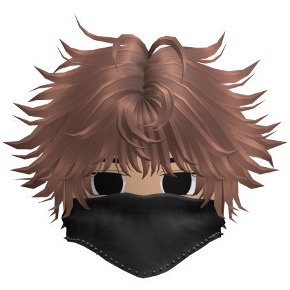 Fluffy Emo Boy Hair w Black Mask (Brown)