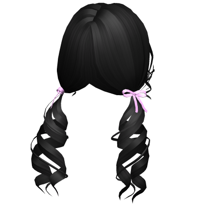 Black Curly Pigtails With Pink Bows Roblox item