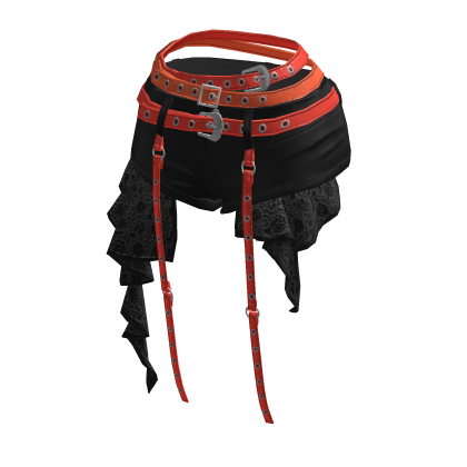 BB KPOP aespa Black Red Belted Lace Shorts thumbnail