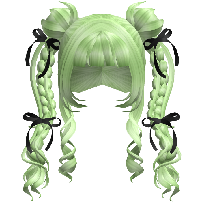 Green Girl Hair Pigtails with Ribbons
