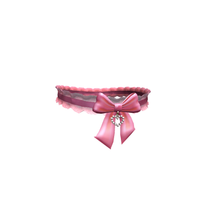 Pink Lace Ribbon Choker With Pearl Heart