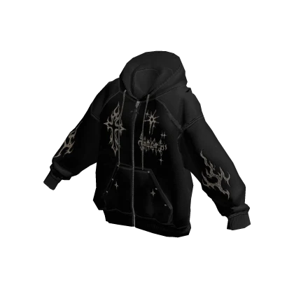 Y2K Grunge Zip Up Hoodie Cross Flame Star (Black) | Roblox Item