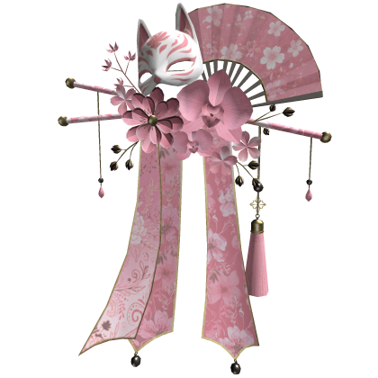 Pink & Gold Floral Kitsune Japanese Kanzashi Roblox item
