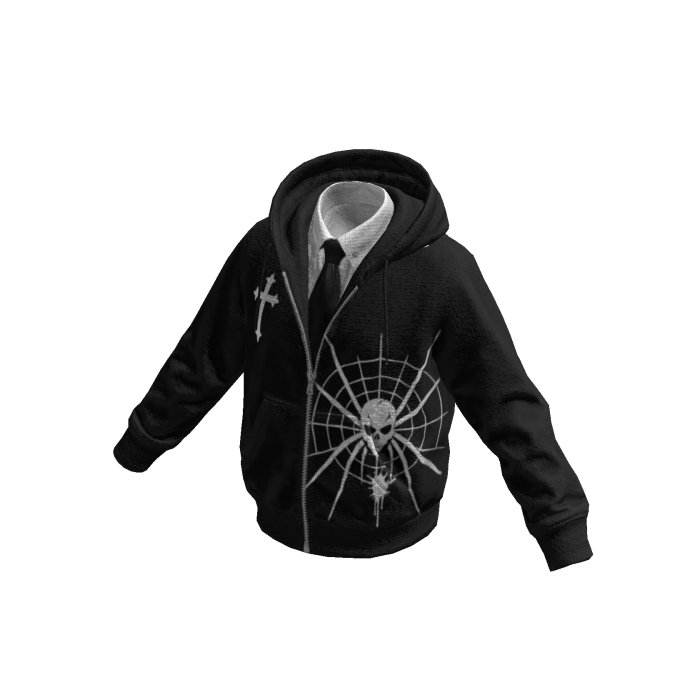 Black-White Spiderweb Skull Hoodie w/ Tie