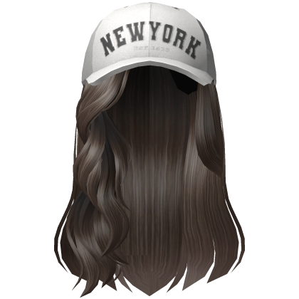 (🤎) New York Wavy Brown Hair w/ White Cap Hat